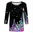 thumbnail image 4 of Oplxuo Christmas Shirts for Women 2025 Glitter Christmas Tree Blouses 3/4 Sleeve Vintage Xmas Tops Festival Party Tees Gifts, 4 of 4