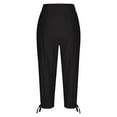 thumbnail image 5 of Hicidod Women Linen Capri Pants Casual Summer Drawstring Elastic High Waist Cropped Trousers Wide Leg Solid Straight Capris Pant, 5 of 6