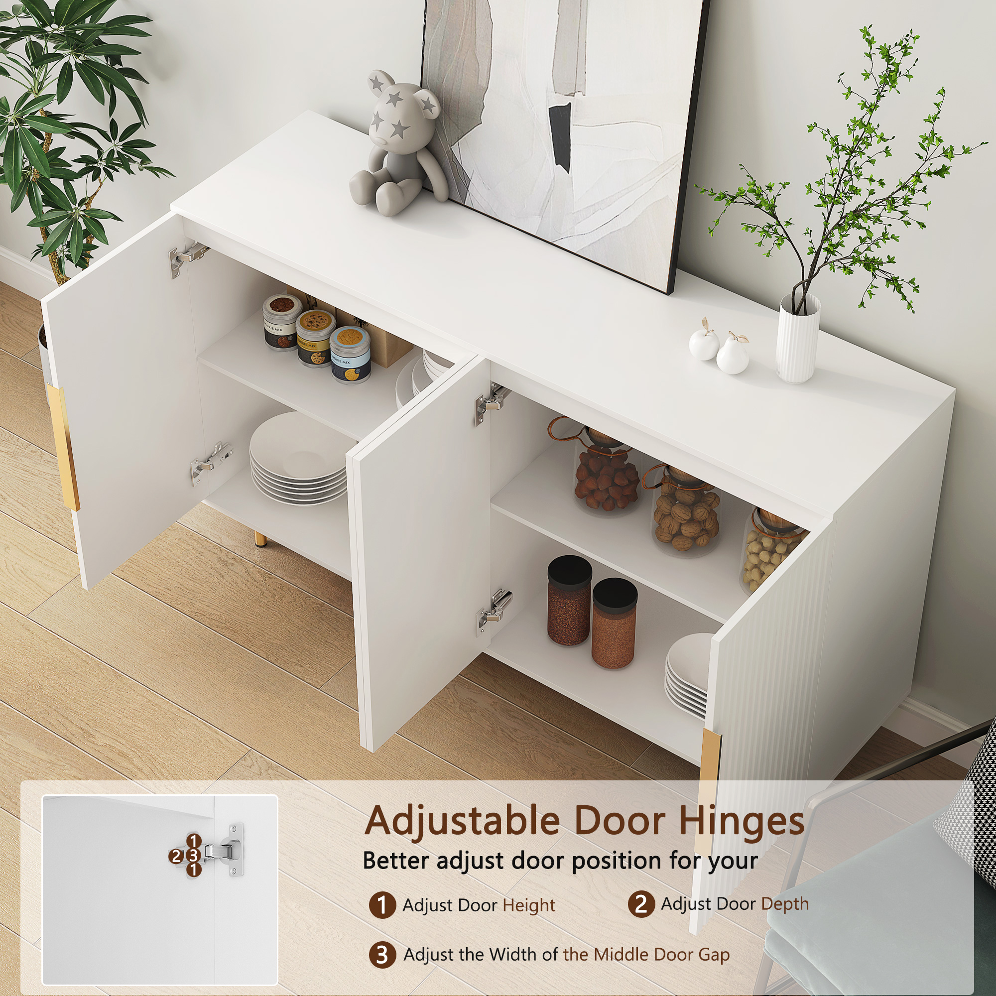 Aukfa Sideboards Buffet Cabinet with Drawers & Adjustable Shelves,Accent Cabinet Console Table,White