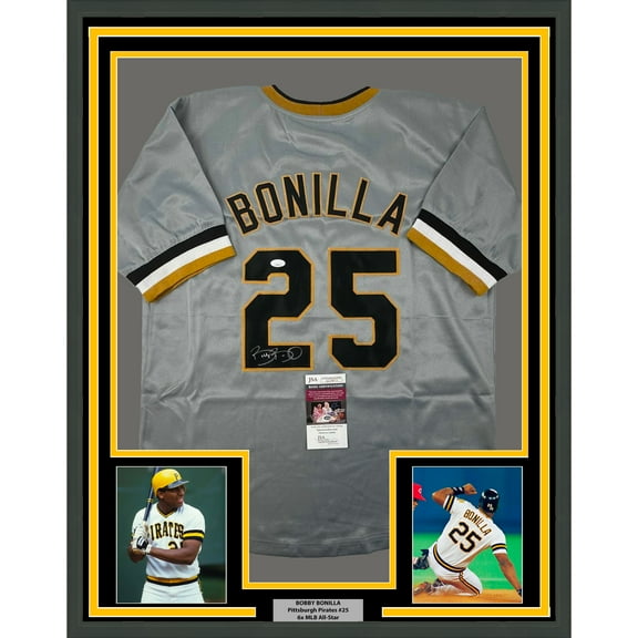 Framed Autographed/Signed Bobby Bonilla 35x39 Pittsburgh Grey Baseball Jersey JSA COA