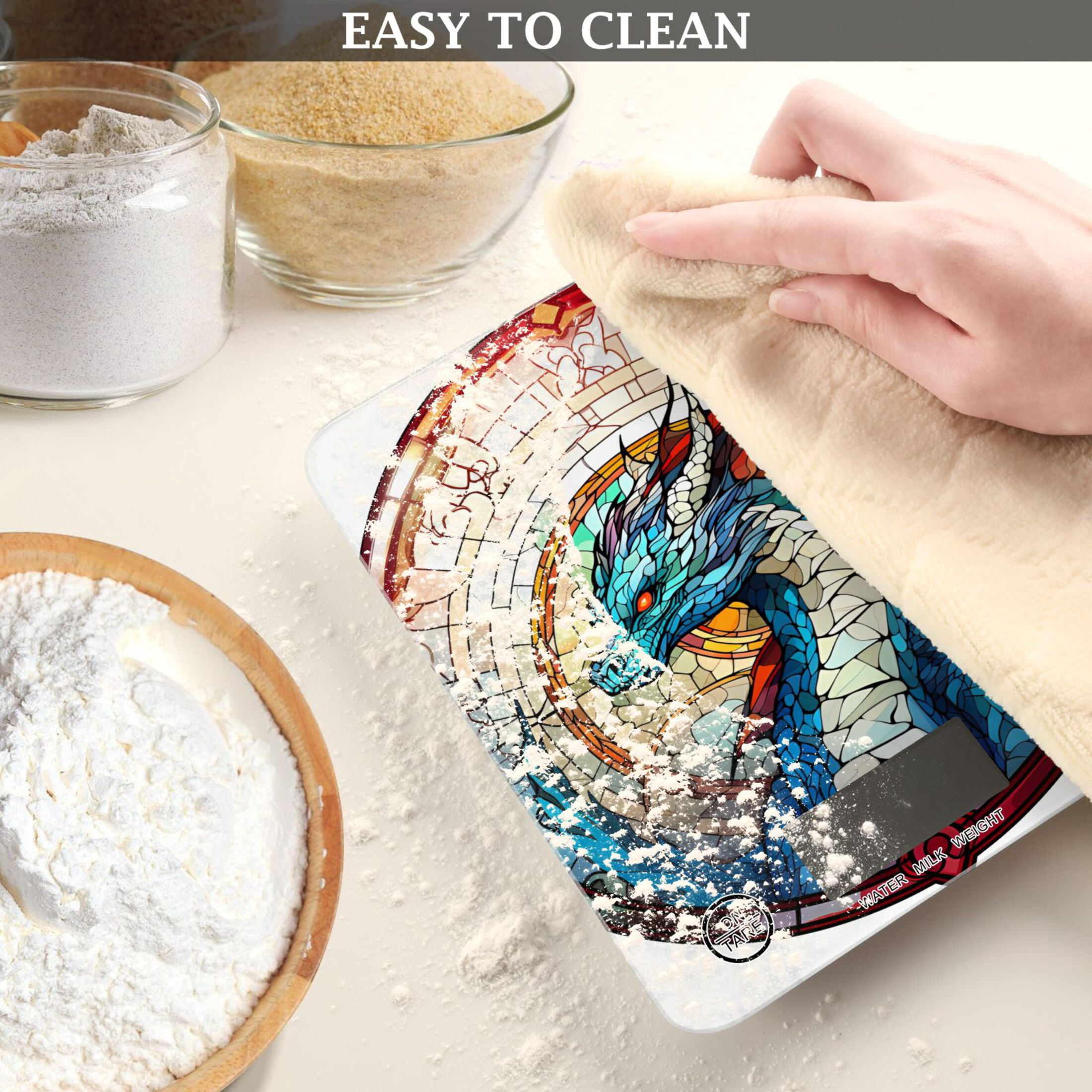 Dragon Church Window Food Scale Digital Kitchen Scale Waterproof Tempered Glass Tare Function 11 lb for Baking Cooking Meal Prep