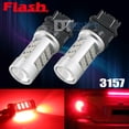 thumbnail image 2 of 3157 Red Stop Brake 2835 Flash Strobe Rear Alert Safety 33-LED Light Bulbs (3157, Red), 2 of 6