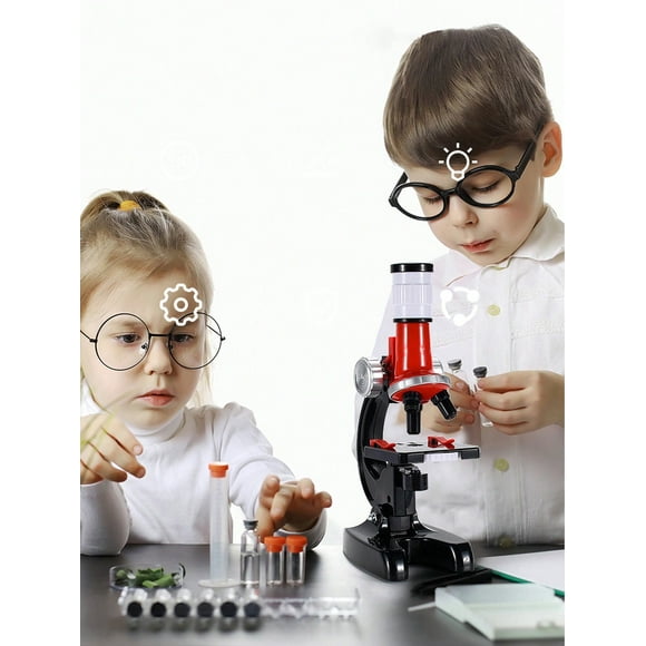 1pc Random Style & Color High-Powered Plastic Children'S Microscope Kit, Including 2 Collection Bottles, 2 Glass Slides, 1 Tweezer, 1 Specimen Box, 1