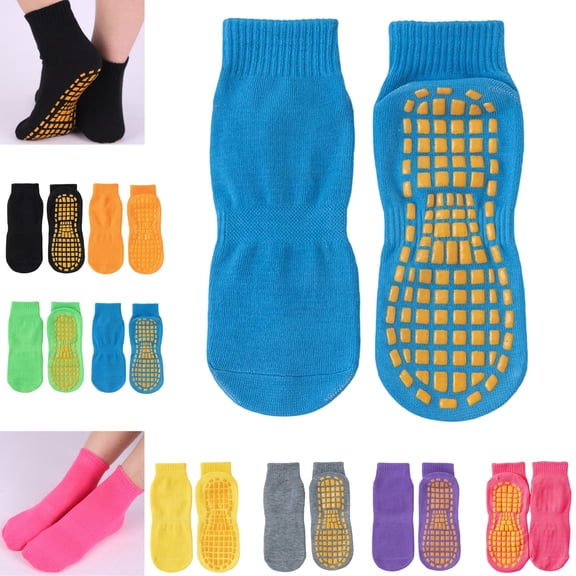 YOUYEDIAN Kids Grip Socks Toddler Boys Girls Cute Cozy Non Slip Ankle Slipper Socks Indoor Breathable Trampoline Socks (Royal Blue, S)