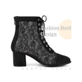 thumbnail image 3 of BLISSFUL STEP Women's Ankle Boots Floral Lace Square Toe Lace Zip Block Heel  Black 8, 3 of 6