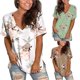 thumbnail image 5 of Camisetas de verano para mujer, camisetas con cuello en V y manga corta con estampado floral, 5 of 5