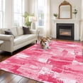 thumbnail image 2 of Large Area Rugs for Living Room Bedroom, Pink Abstract 5'x8' Rug Washable Carpet Runner Indoor Outdoor, Vintage Geometric Gradient Oil Painting Modern Non Slip Floor Mats Rug for Kitchen, Bathroom, 2 of 8