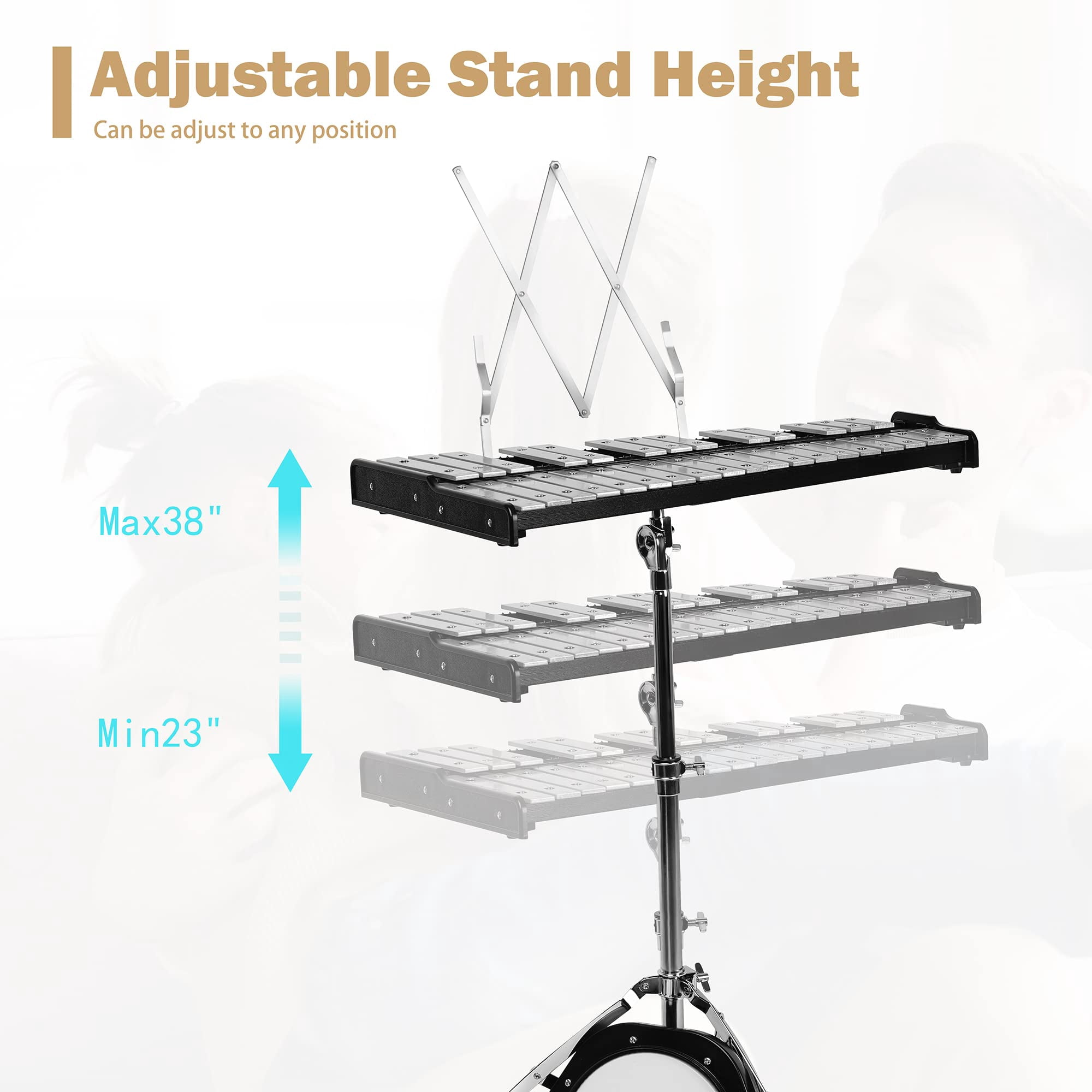 Joywind 32-Note Glockenspiel Xylophone Kit with Adjustable Stand, Mallets, Practice Pad & Carrying Bag