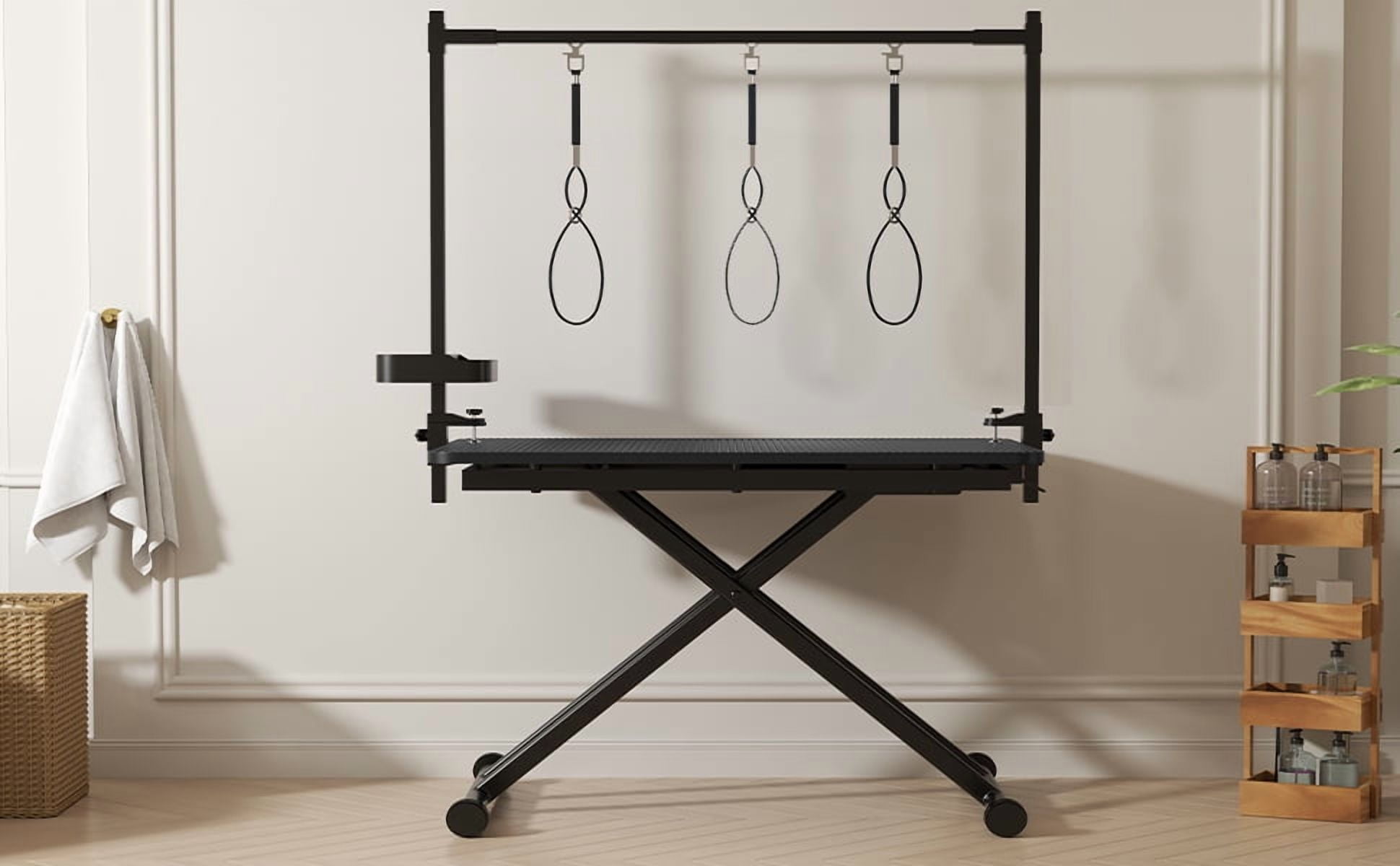 47" Large Dog Grooming Table X-Lift Foldable Grooming Table for Dogs at Home Adjustable Height Arms Pet Station with Nooses, Tool Organizer - Black