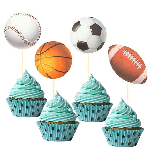 STATWTHMA 24 Piezas de Decoraciones para Cupcakes con Temática de Pelotas Deportivas