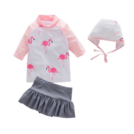 

Kid Girls Flamingo Chic Rash Guard Swimsuit Pool Party Swimwear Beach Bathing Suit - Pink / 3T