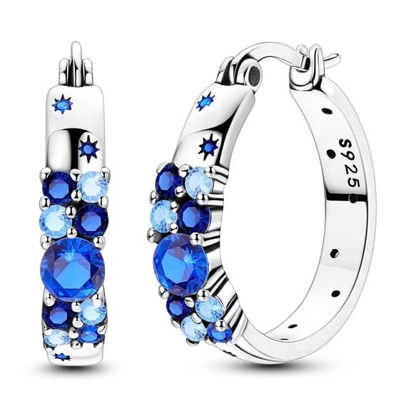 NARMO Original 925 Sterling Silver Hoop Earrings Blue AAA CZ Secret Stars for Women Jewelry Gift