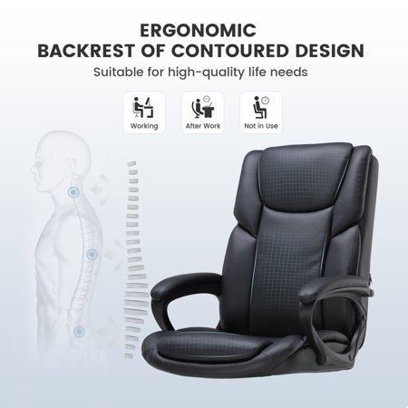 MAINSTAYS EXECUTIVE ERGONOMIC HIGH BACK LEATHER HOME OFFICE DESK CHAIR, BLACK