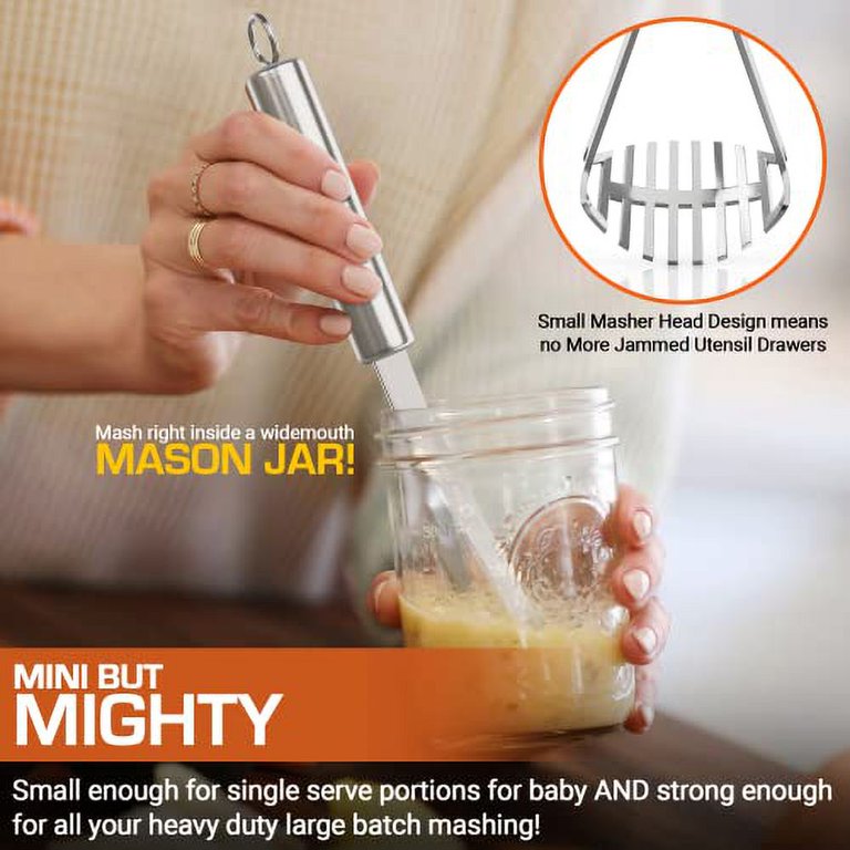 Mighty Masher – Stainless Steel Baby Food Masher | Mini Avocado Masher, Stainless Steel Potato Masher | Food Masher Tool, Baby Food Smasher | Egg