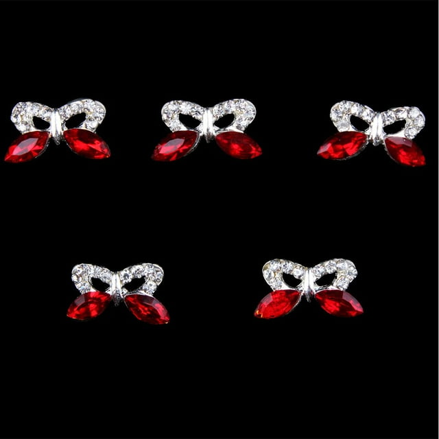 10 abalorios de lazo de de imitación 3D roja para uñas postizas de acrílico para decoración de uñas DIY Mariposa Cristal Rojo Zulema Clavo de aleación engomada del arte
