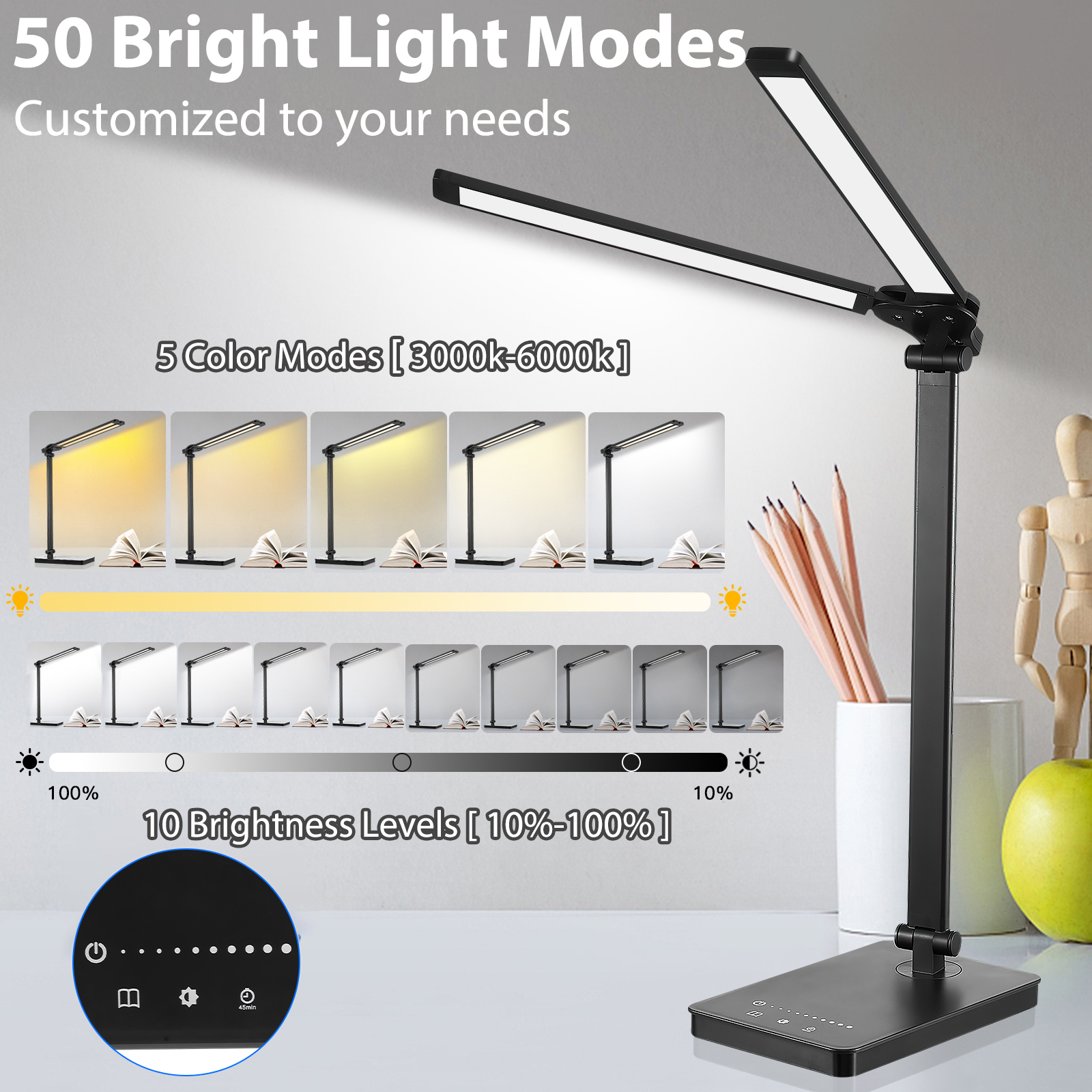 Joualy Dual-Head Foldable LED Desk Lamp With Touch Control photo 6