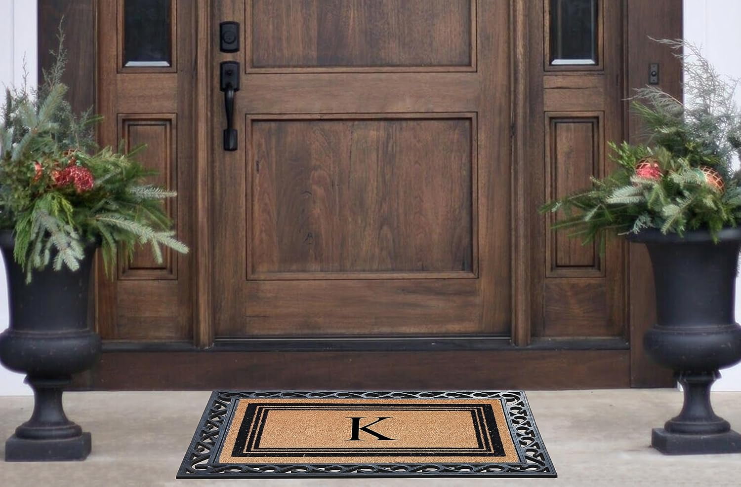 A1HC Natural Coir Monogrammed Front Door Mat, Non-Slip Heavy Duty Durable Doormat for Indoor Outdoor Entrance - 24" X 36"