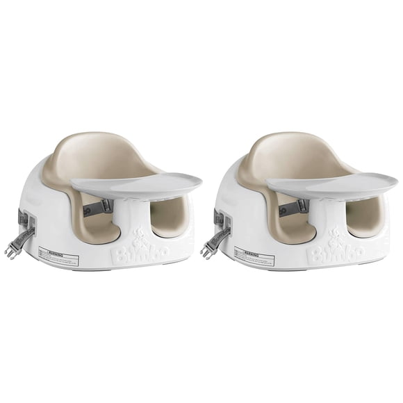 Bumbo Baby Toddler Adjustable 3 in 1 Multi Seat High Chair and Booster Seat with Removable Tray and Buckle Strap for Toddlers 1 to 3, Taupe (2 Pack)