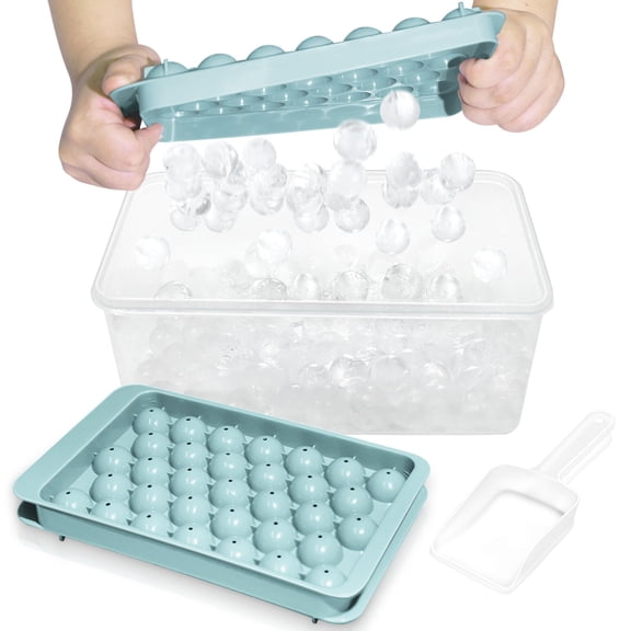 Ice Cube Tray with Lid and Bin - Round Ice Trays for Freezer with Lid - Ice Cube Trays for Freezer with Ice Container (1"-2PACK Blue)