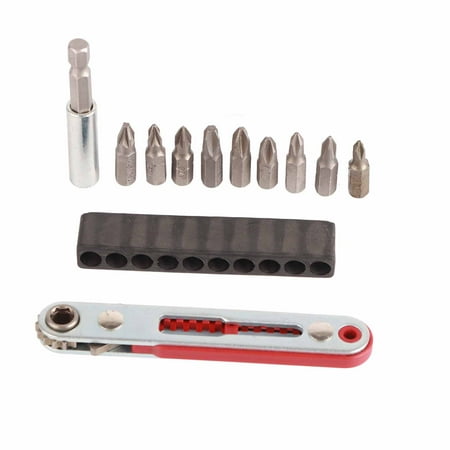 

2-Way Adjustable Ratchet Wrench Bit Set with Extension Socket and Screwdriver Bits Chrome Vanadium Steel Compact Design for Narrow Spaces