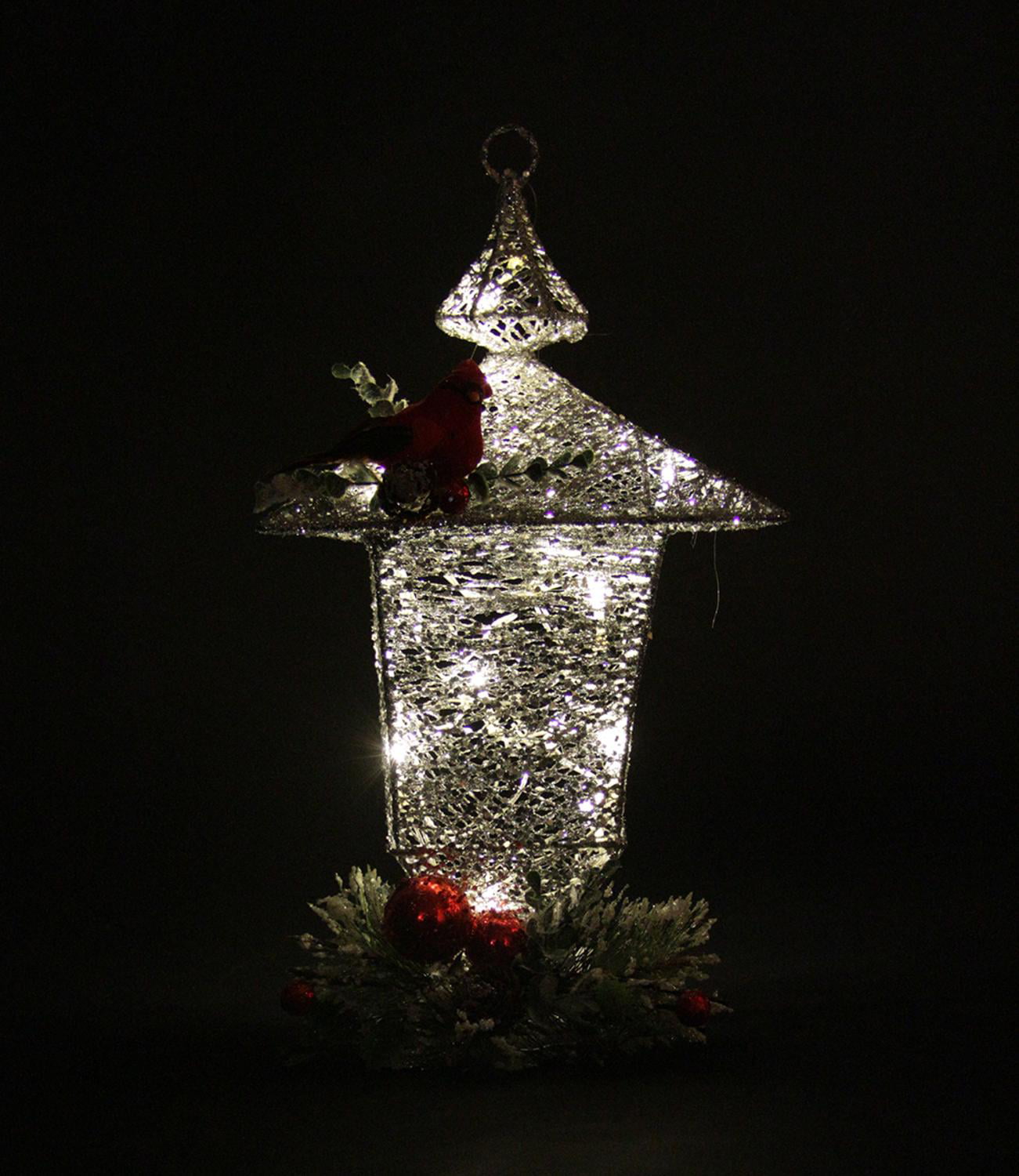 16 Sparkling LED Lighted Silver Glittered Christmas Lantern Decoration