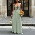 thumbnail image 2 of FAVIPT Summer Sleeveless Dresses for Women Stripes Print Cocktail Party Sundress Deep V Neck Halter Backless Smocked Dress Green,XL, 2 of 8