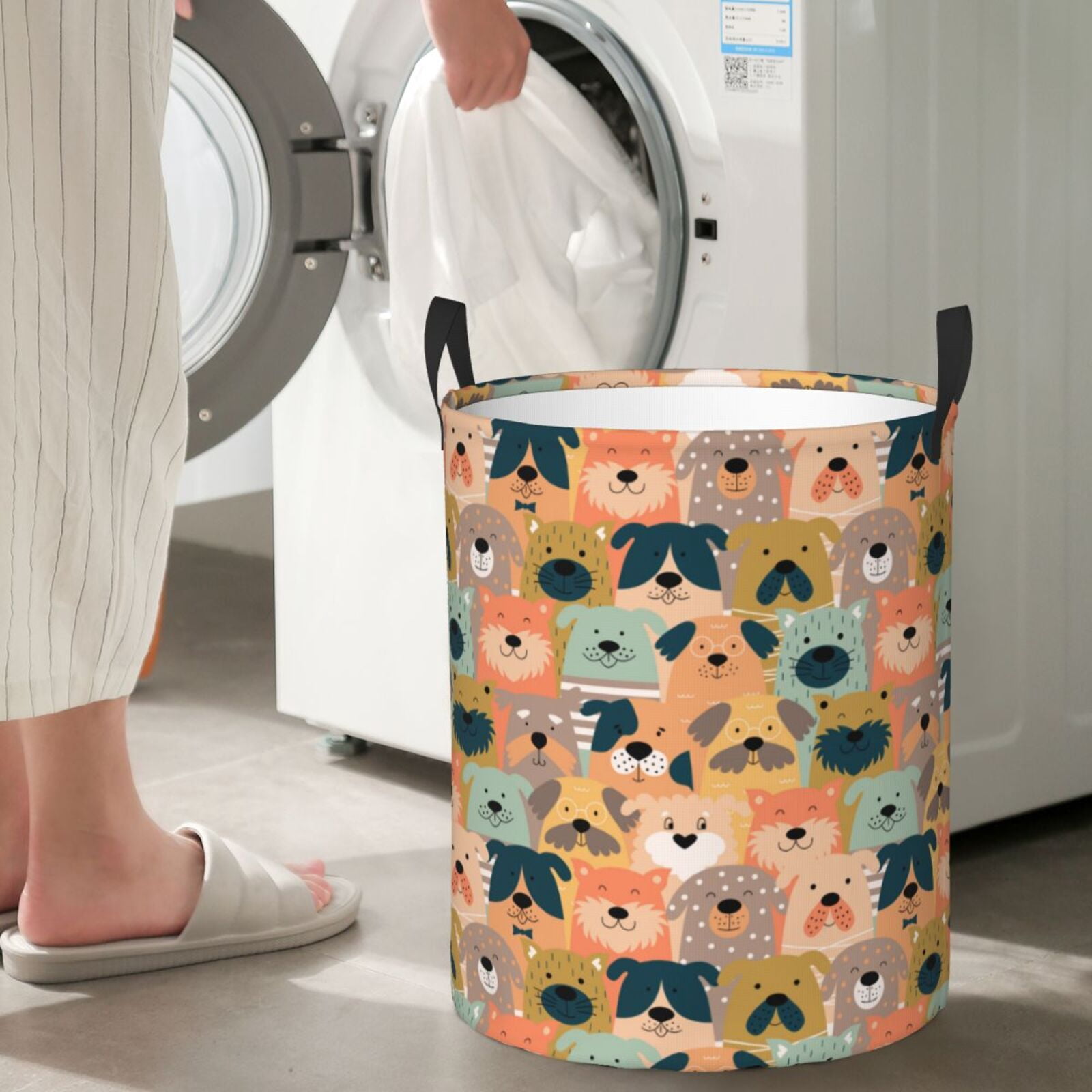 Large Laundry Basket with Handles - Colorful Dogs Kids Baby Dirty Clothes Laundry Hamper for Bedroom Aesthetic