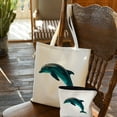thumbnail image 2 of JEUXUS Blue Dolphin Tote Bag for Women Canvas 2 Pcs Cute Aesthetic Tote Bags with Zipper White, 2 of 7