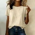 thumbnail image 2 of Oksale Basic Tees for Women Casual Crewneck Button Decor Summer Tops Loose Comfy Short Sleeve Linen Cotton Shirts Beige 2XL, 2 of 10