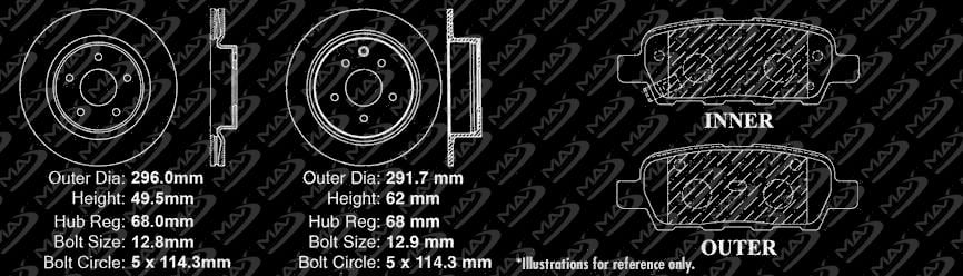 Max Brakes Front Premium Brake Kit KT041841 Fits: 2013 13 Nissan Altima Coupe S Models OE Series Rotors + Ceramic Pads
