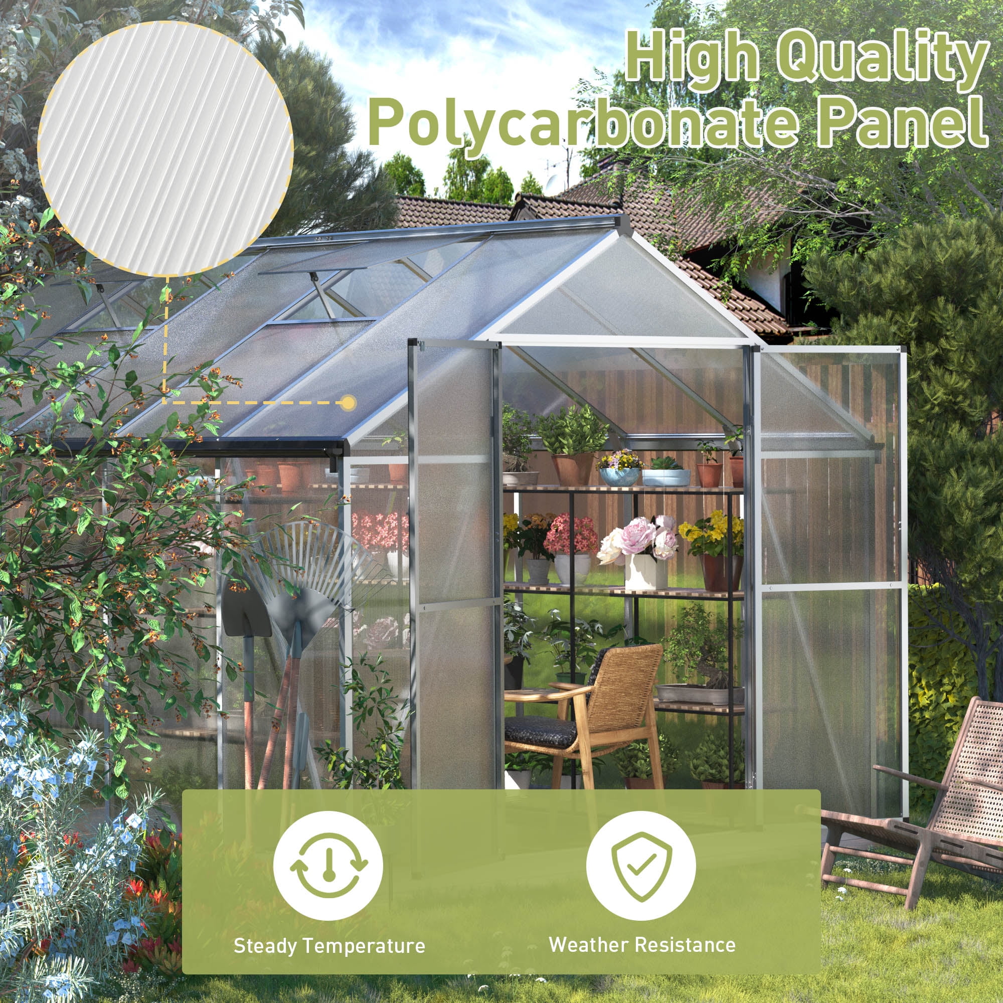JAXPETY Large 8' x 10' Greenhouse, Aluminum Frame, Lockable Door
