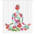 thumbnail image 3 of Yoga Shower Curtain, Silhouette in Lotus Pose with Blooming Watercolor Flowers Green Leaves Body and Mind, Fabric Bathroom Set with Hooks, 69W X 70L Inches, Multicolor, by Ambesonne, 3 of 3