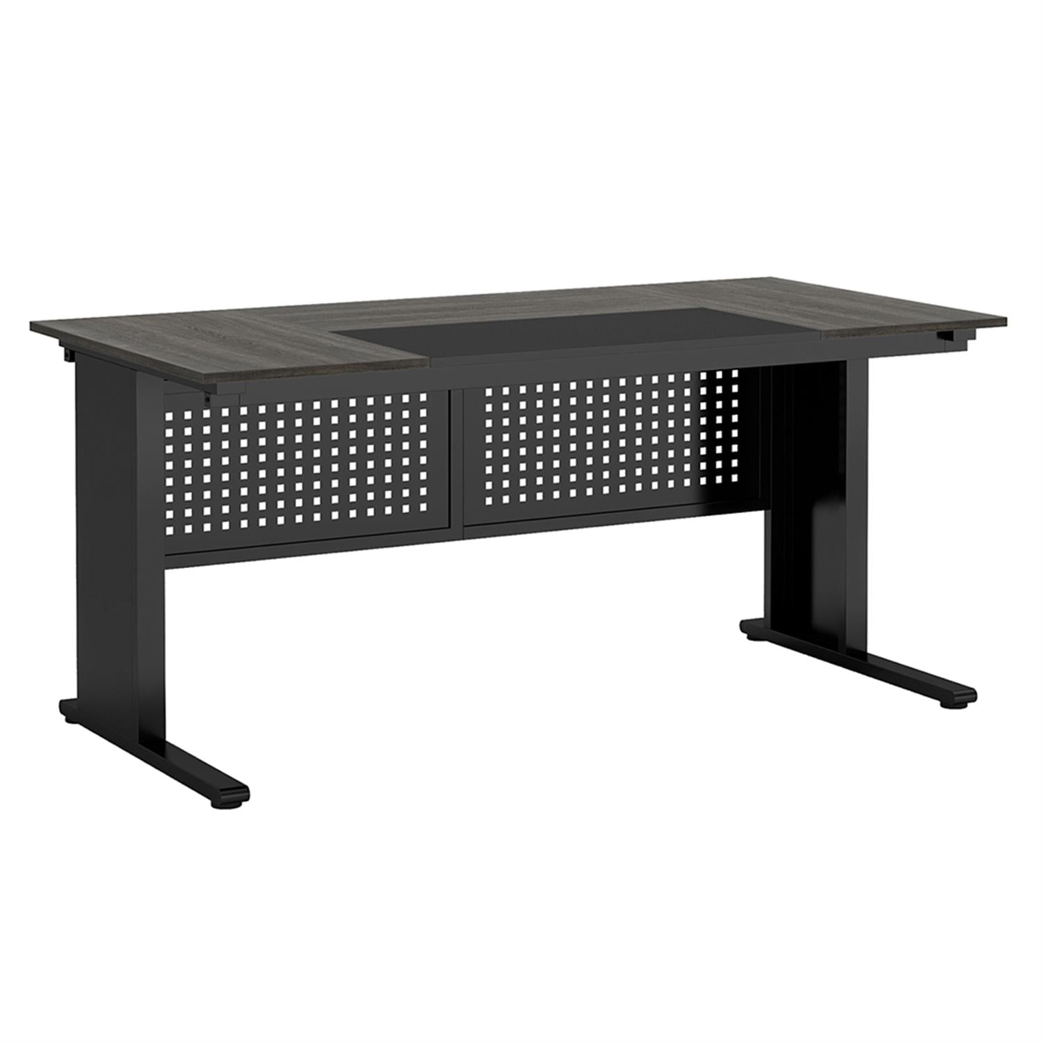 Demi Bonn 63" L-Shaped Computer Desk with File Cabinet and 2 Drawers, Corner Office Desk Study/Writing Table for Home Office Gaming, Gray & Black