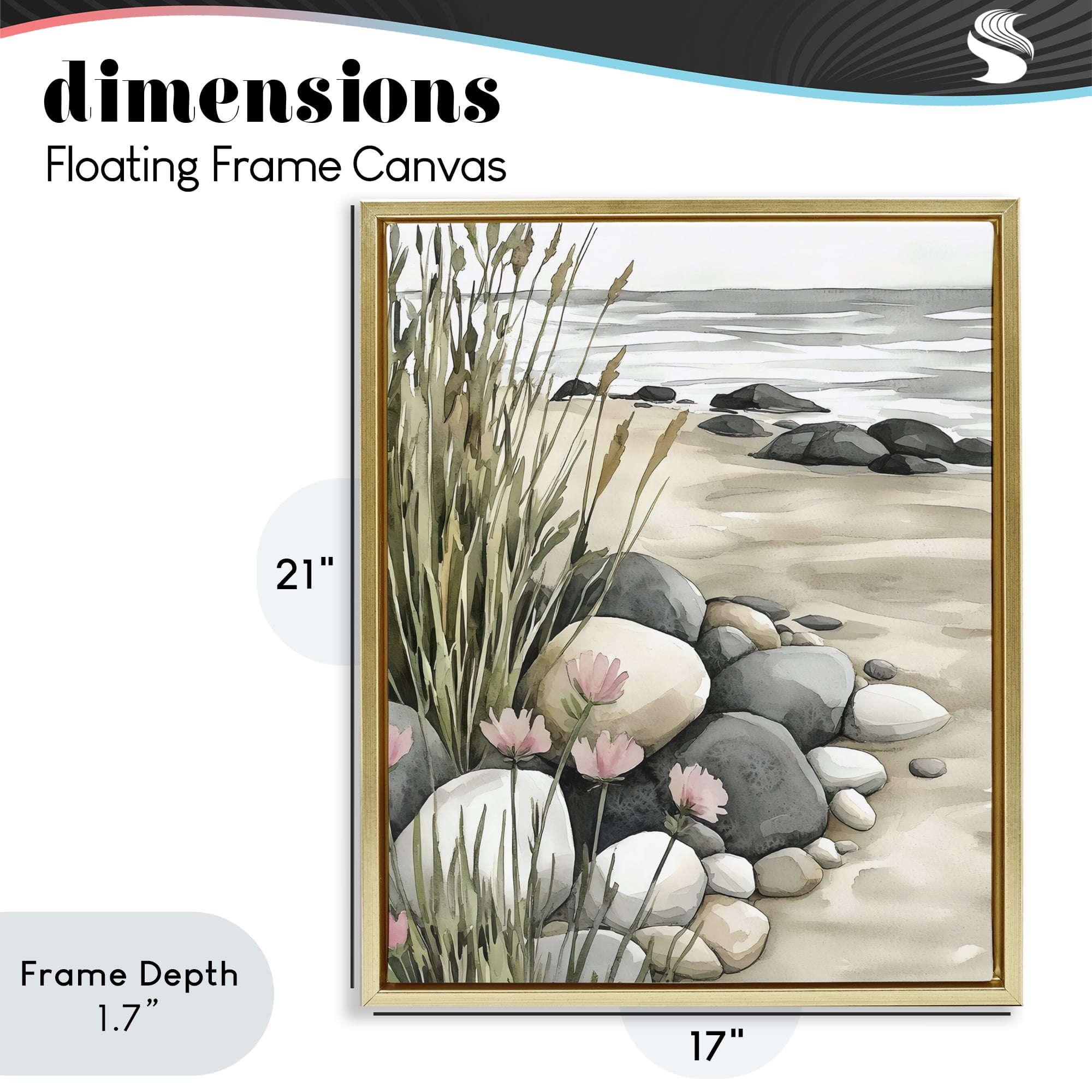 Stupell Industries Coastal Calm Pebbles Gold Framed Floater Canvas Wall Art, design by Riley B