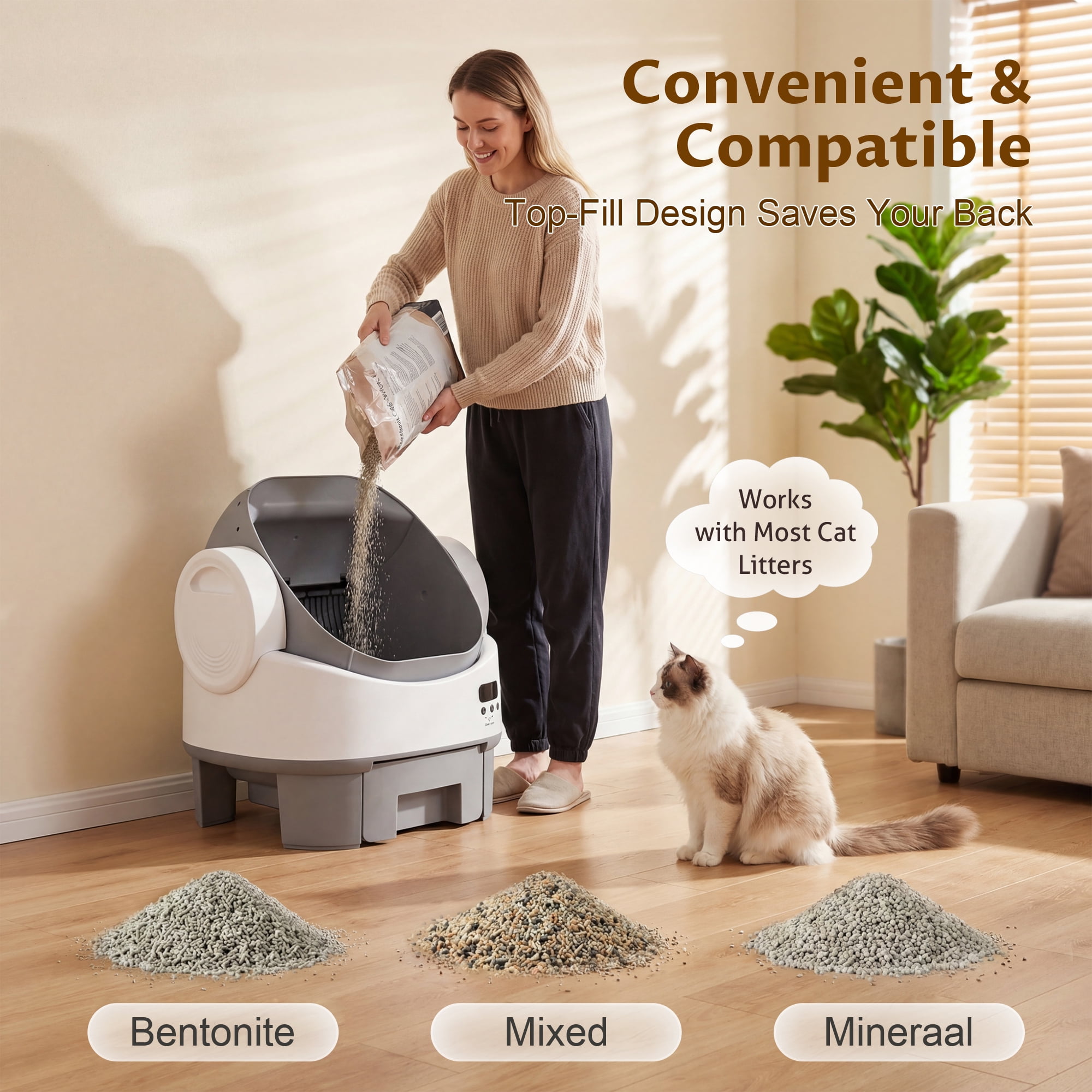 Homall Open-Top Automatic Cat Litter Box, Self-Cleaning, No App, Multi-Cat Use, Easy Clean