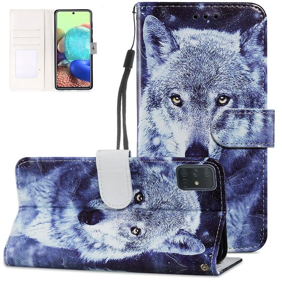 Allytech Case for Samsung Galaxy A51 4G Version(NOT Fit A51 5G), Card Holder Kickstand Anti-Scratch Magnet Closure Wrist Strap PU Leather Protective Cover for Galaxy A51 4G 6.5", Lovely Wolf