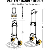 Folding Hand Truck Dolly Cart with Wheels 330 LBS Capacity Lightweight Aluminum Luggage Cart Trolly Collapsible Hand Trucks for Moving Travel Shopping Office and Home Use