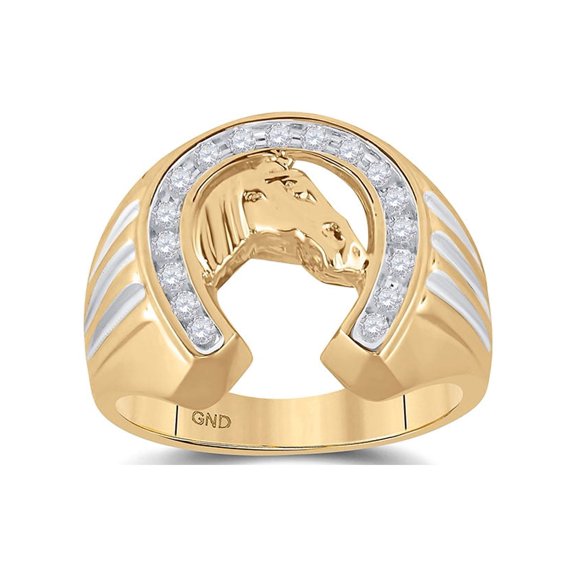 FB Jewels 10kt Yellow Gold Mens Round Diamond Horseshoe Ring 1/4 Cttw