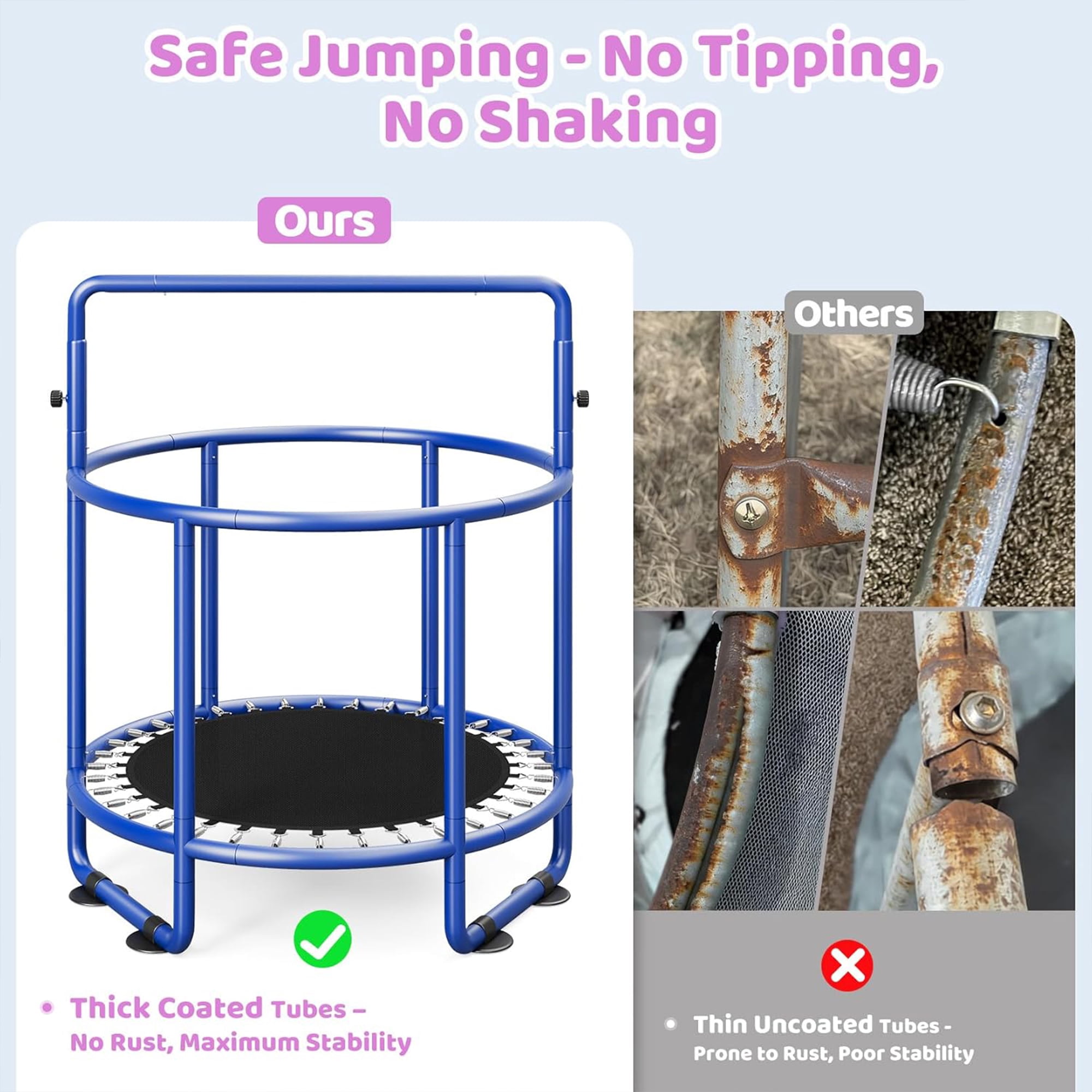 Toremore 55" Trampoline for Kids with Enclosure, 6-in-1 Kid Trampoline Indoor & Outdoor, Toddle Trampoline with Adjustable Gymnastics Bars, Blue