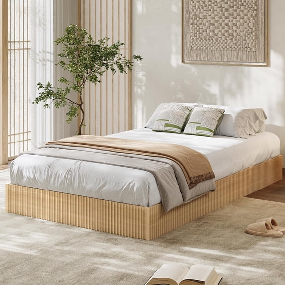 Twin XL Bed Frame, Wood Platform Bed with Fluted Design, Low Profile BedFrame, Minimalist Bed Base with Noise-Free, Easy Assembly, No Box Spring Needed, Natural