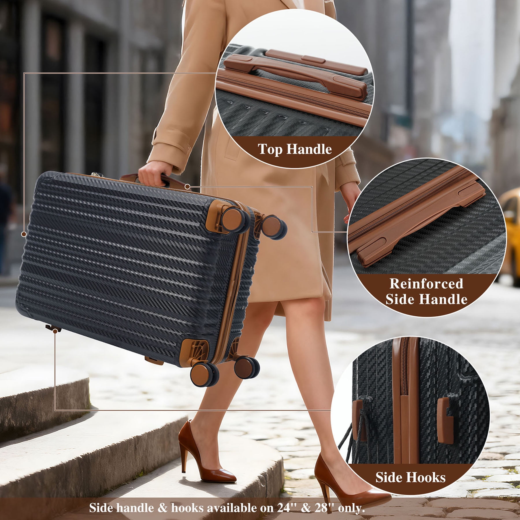 S-HOME 6-Piece ABS Hardshell Luggage Set with Spinner Wheels, Includes Carry-On and Checked Sizes with TSA Locks