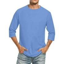 3/4 Sleeve Shirt for Men Solid Color Crew Neck Baseball T-Shirts Casual Loose Fit Tees Three Quarter T Shirts