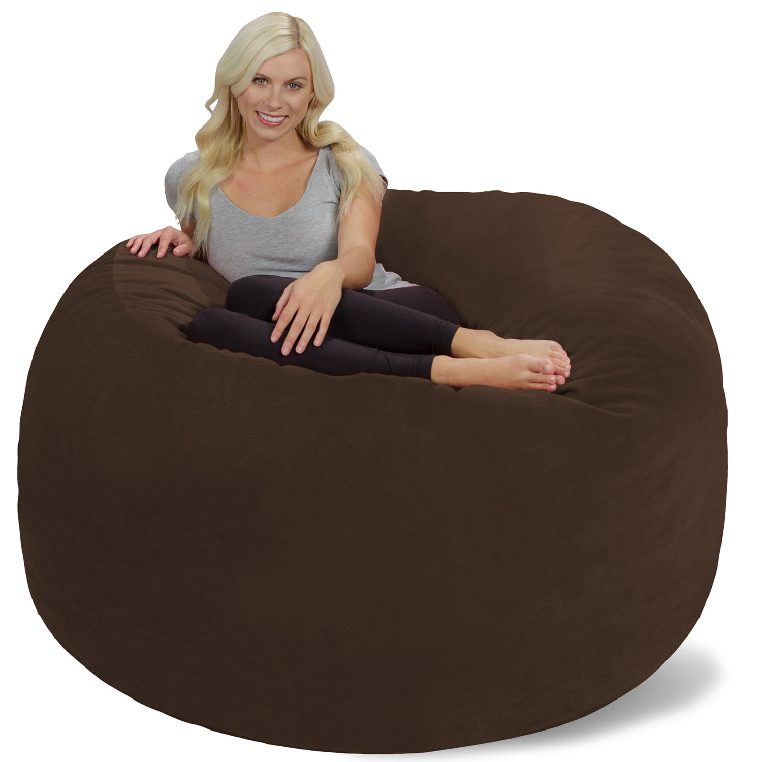 Chill Sack Bean Bag Chair, Memory Foam with Microsuede Cover, Kids, Adults, 6 ft, Brown Pebble