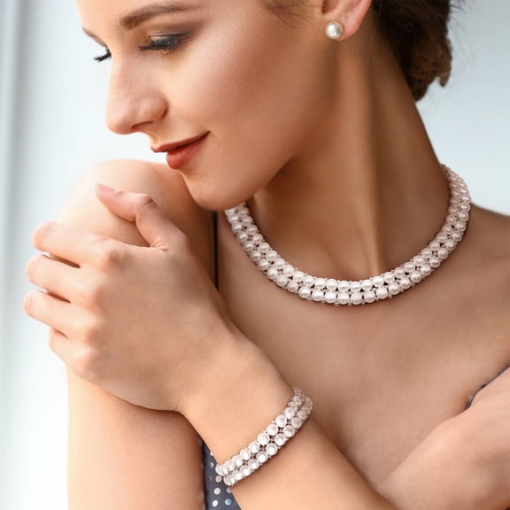 Everly Women's Cultured Pearl Sterling Silver Bracelet Jewelry Set