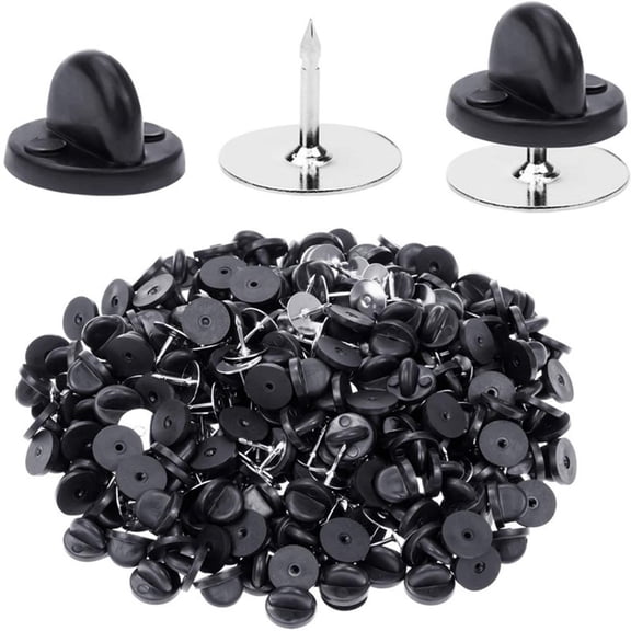 Giaone 100 Set Tie Tacks Blank Pins with PVC Rubber Pin Backs for Crafts Silver Black