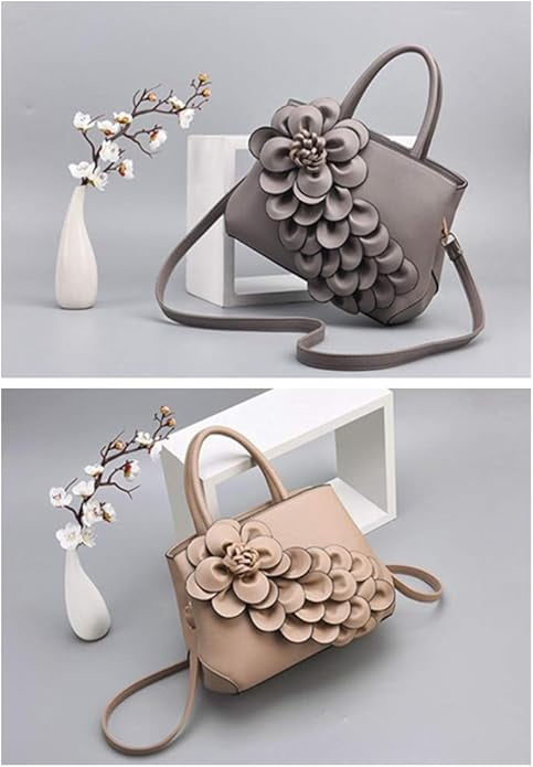 Women's Pu Leather Satchel Handbags 3D Flower Seris Evening Bags Crossbody Tote Purse Bag with Detachable Strap