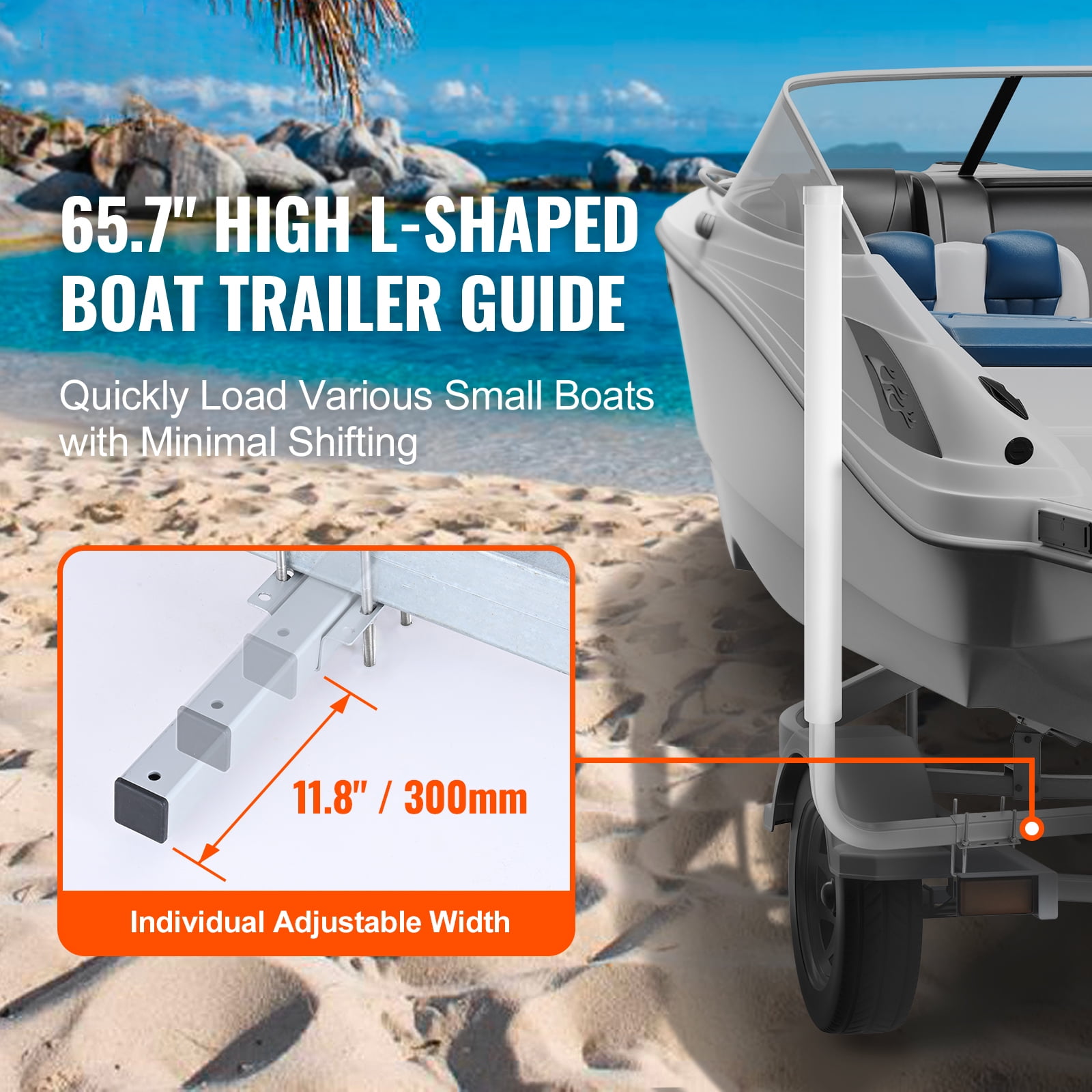 KFFKFF Marine Trailer Guide Set, 60'' Flexibly Adjustable, Dual Rust-Resistant Galvanized Steel Supports with PVC Covering, Ideal for Ski, Fishing, and Sailboat Transport, 2-Piece Kit 2024
