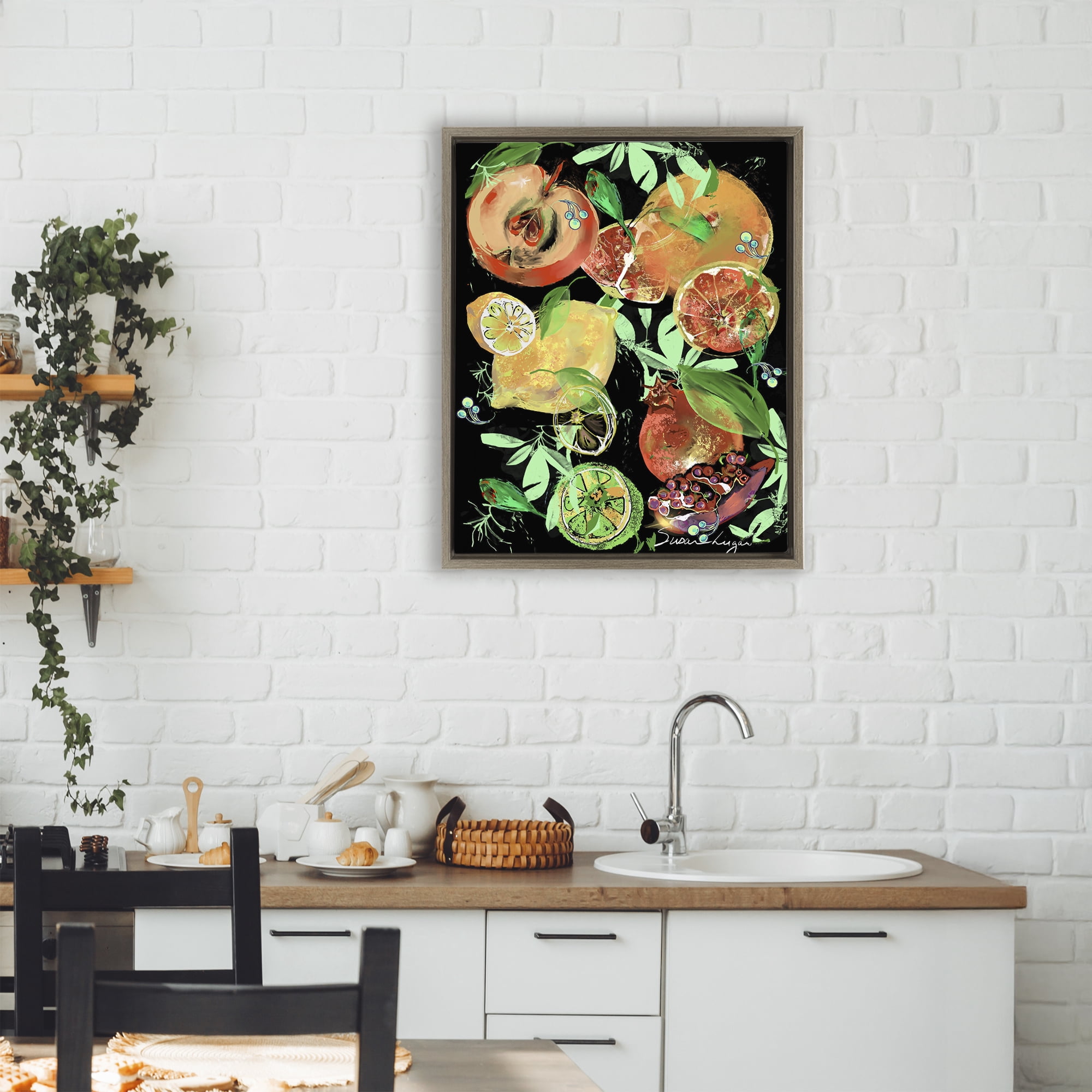 Stupell Industries Fruit Medley Combo Brown Framed Floater Canvas Wall Art, design by Susan Lugar