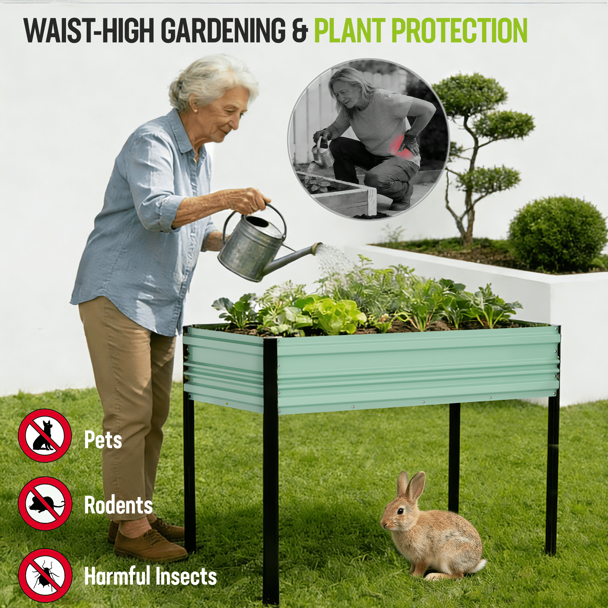 WORKPRO 48x24x32in Outdoor Galvanized Raised Garden Bed with Legs-Light Green