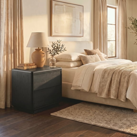 Safavieh Couture Alanna Carved Wood 2 Drawer Nightstand, Black